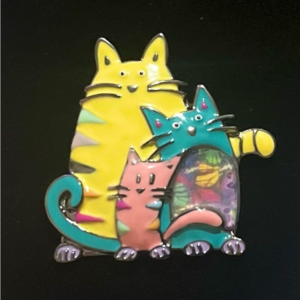 Vintage Artistic Three Cats Colorful Brooch